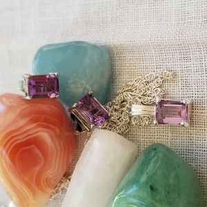 SS Emerald cut Amethyst pendant & earrings, $firm
